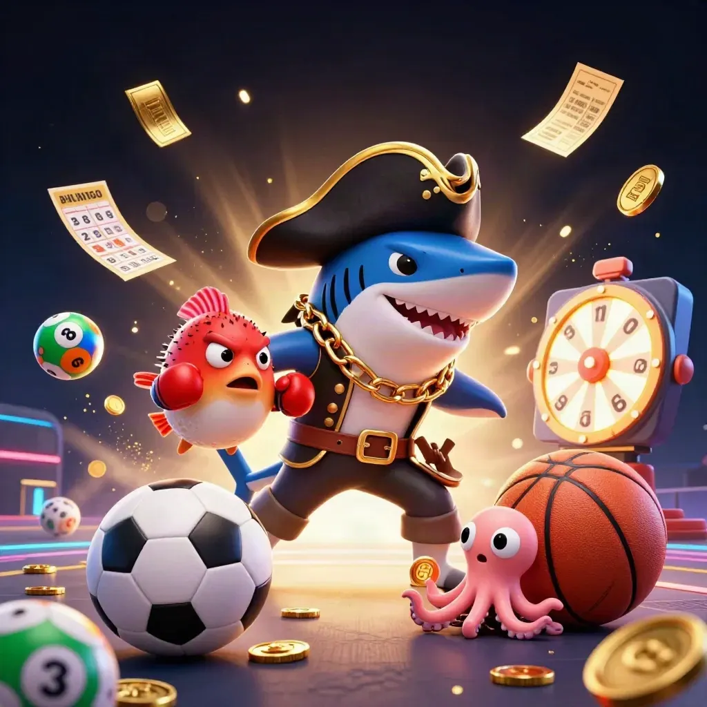 Pirate shark, boxing pufferfish and coin-juggling octopus amid casino game bursts